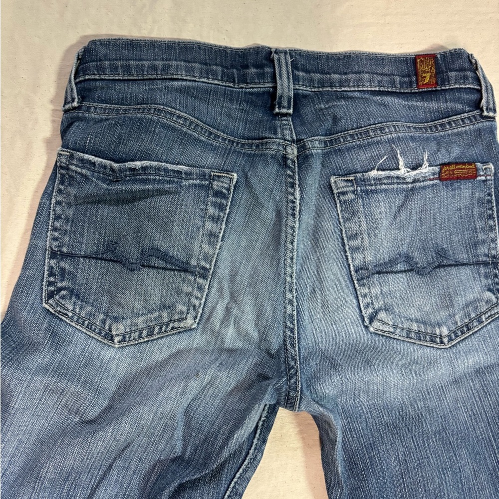 7 For All Mankind Blue Straight Leg Jeans with Vintage Wash